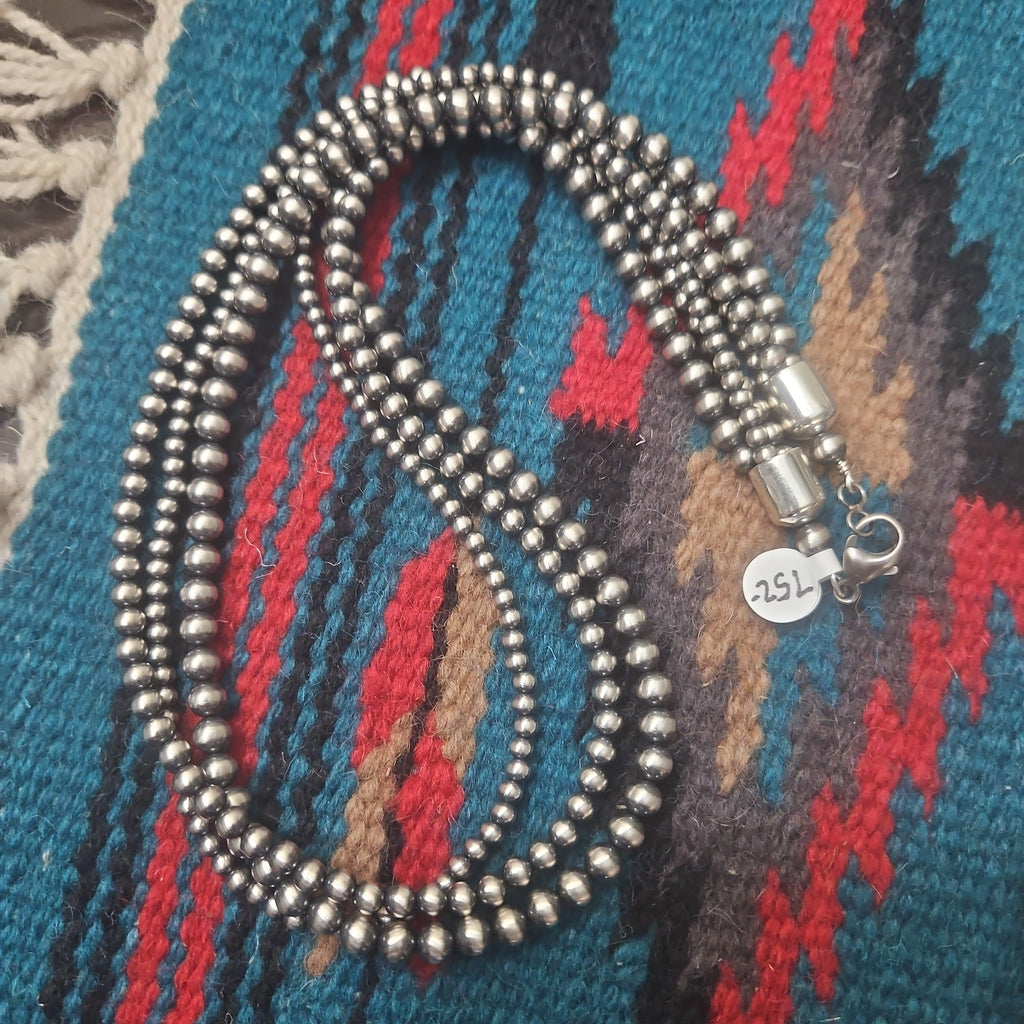 Triple Sterling Navajo Pearls 24"