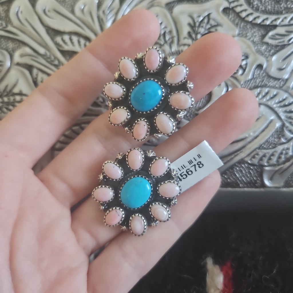 Turquoise and Pink Cluster Ring