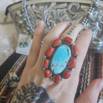 Turquoise and Coral Cluster Ring