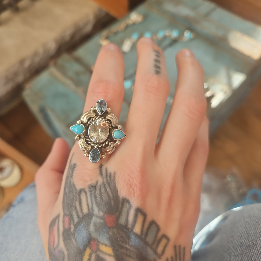 Sterling CZ Topaz Turquoise Ring