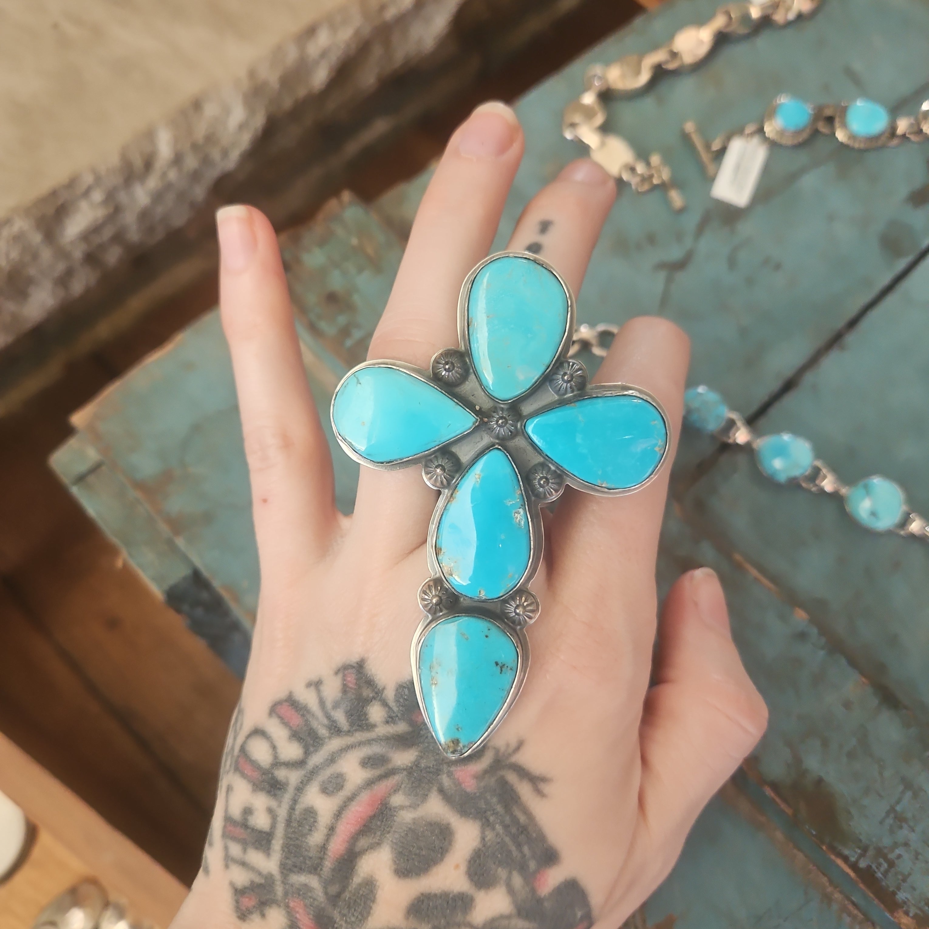 Turquoise Cross Statement Ring