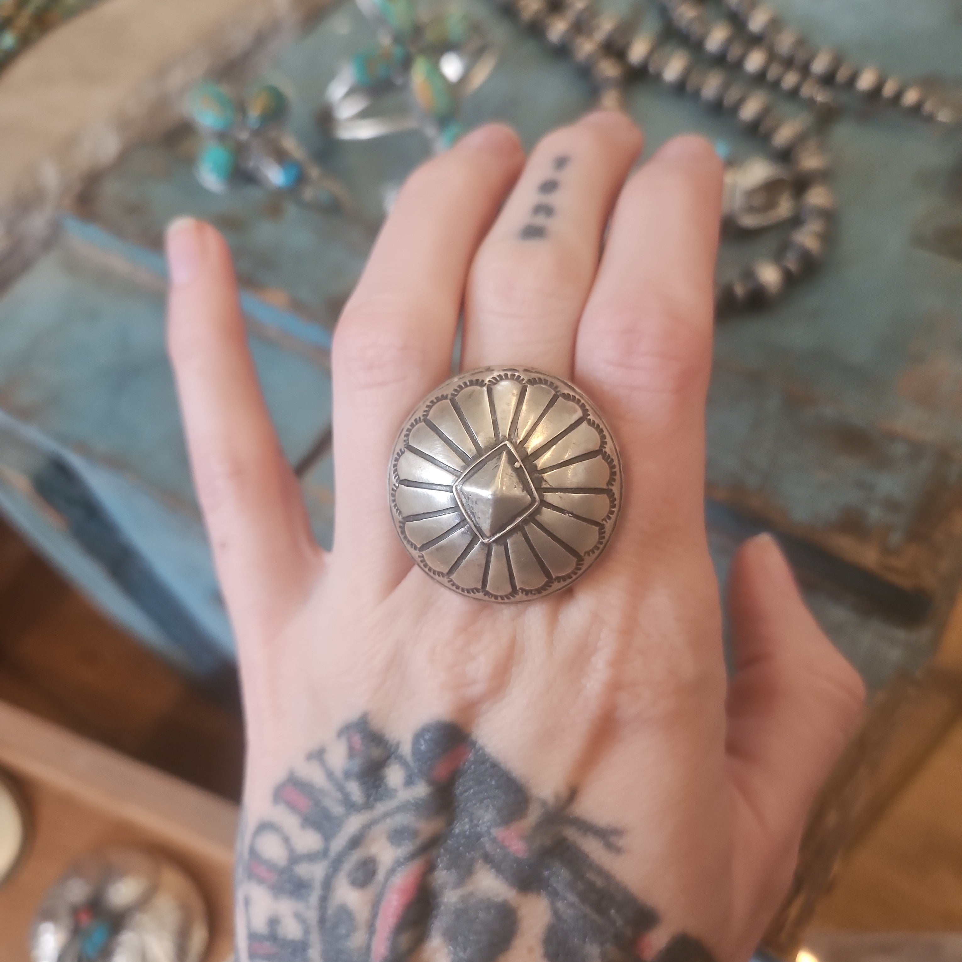Sterling Concho Button Ring