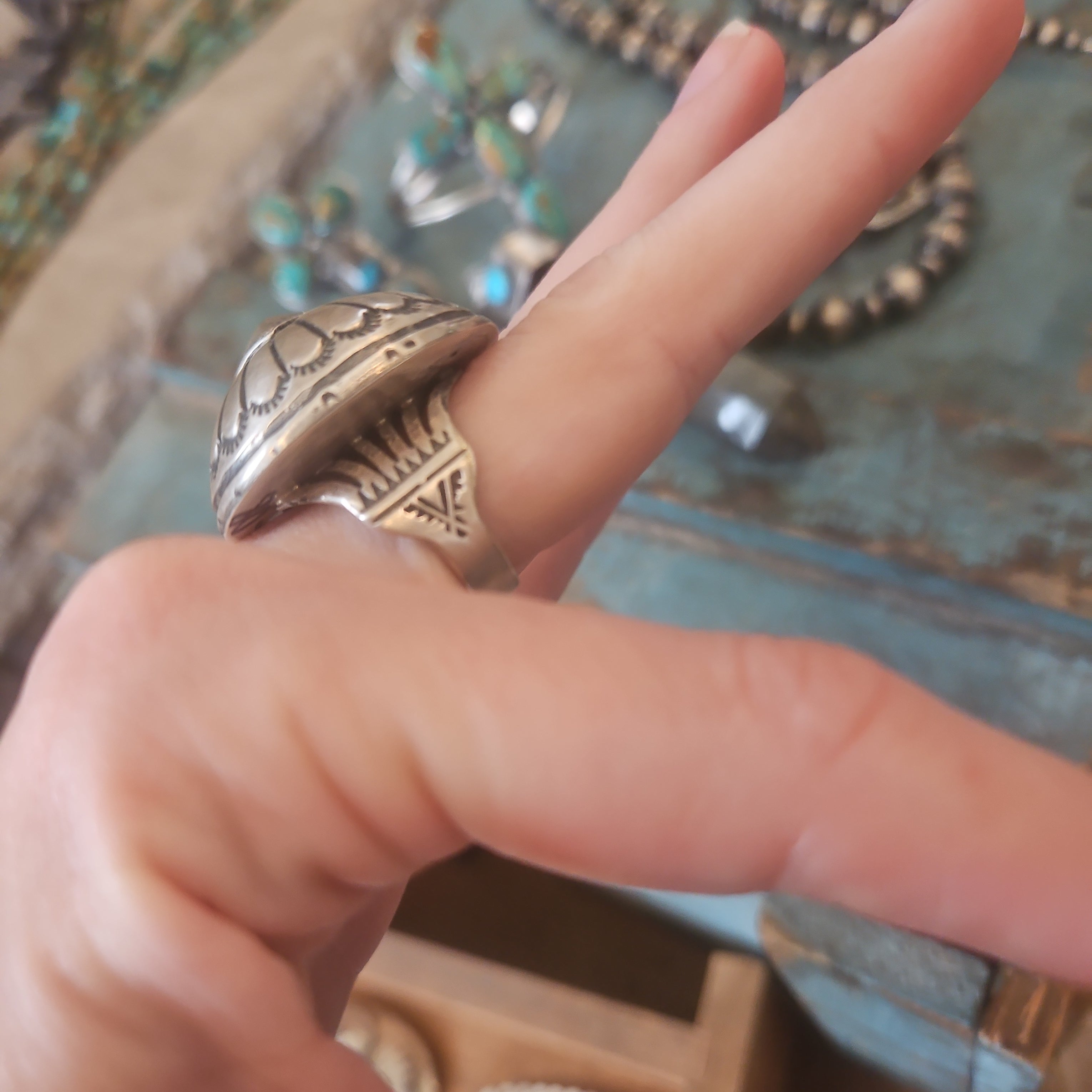 Sterling Concho Button Ring