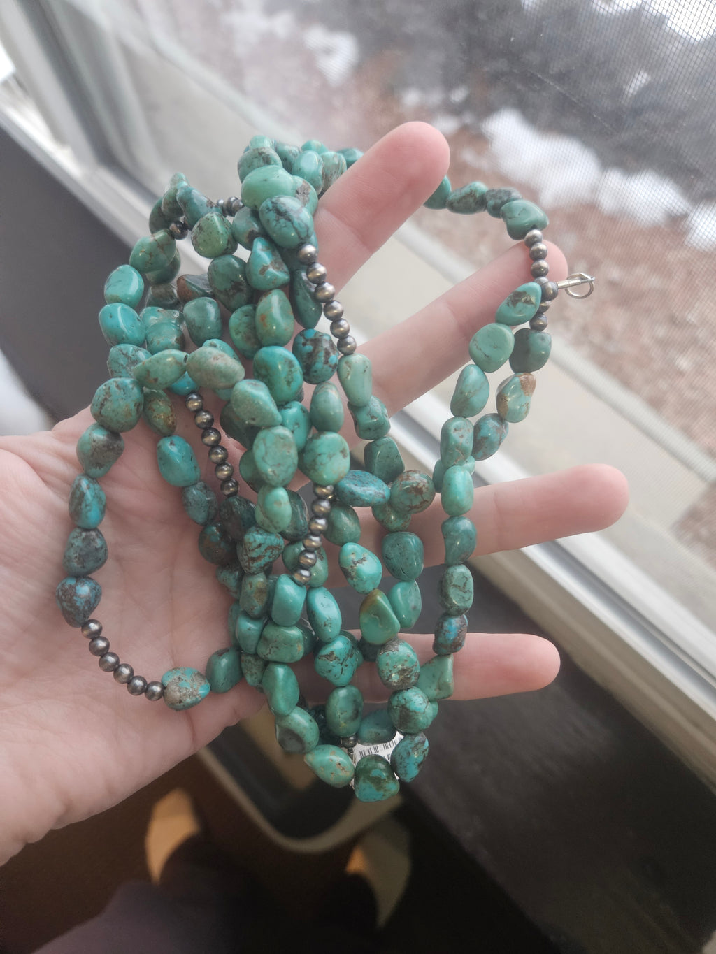 58.5" Turquoise and Pearls