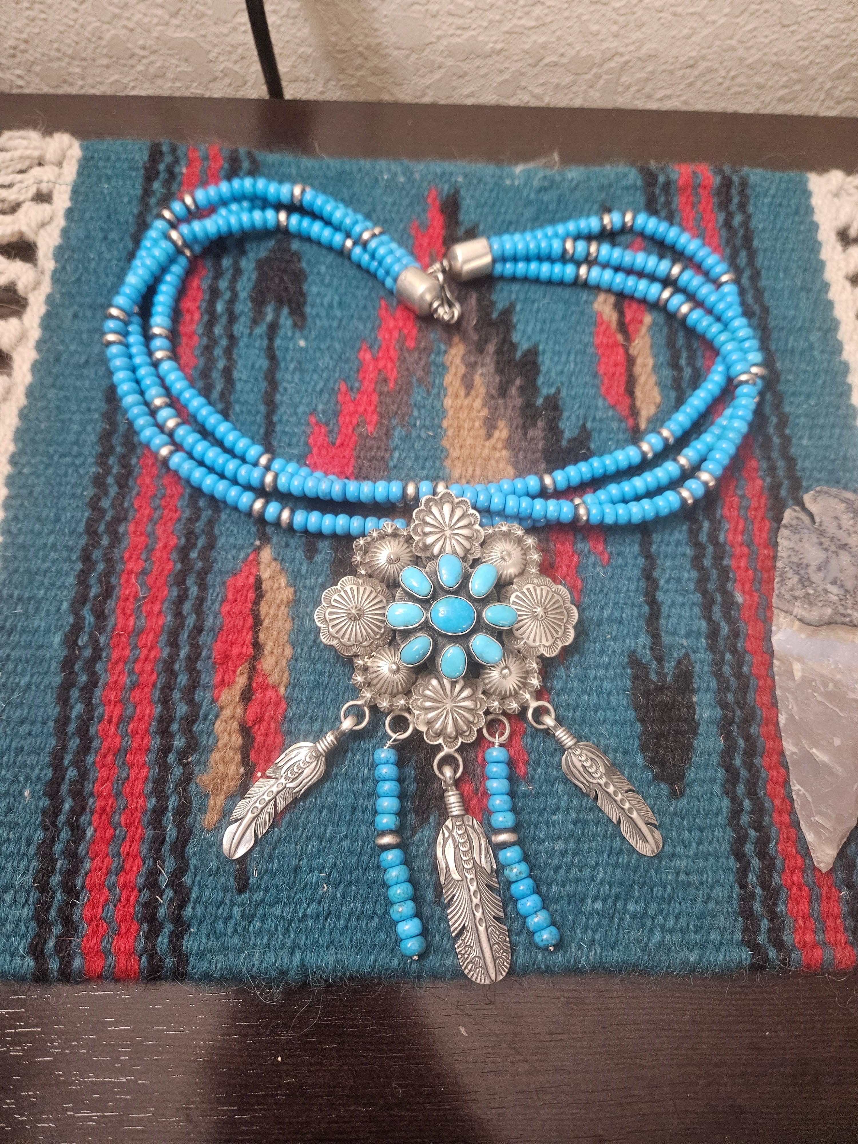 Big Turquoise Feather Statement Necklace SALE