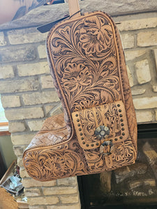 Tooled leather Cowboy Boot Travel Bag