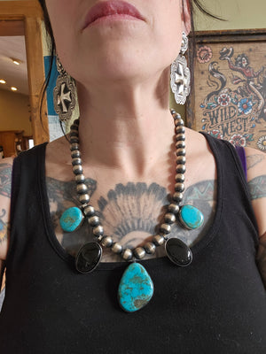 Onyx and Turquoise Statement Necklace by Chimney Butte SALE