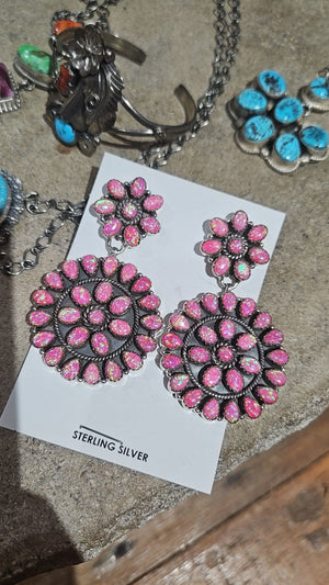 Hot Pink Opal Cluster Statement Earrings SALE