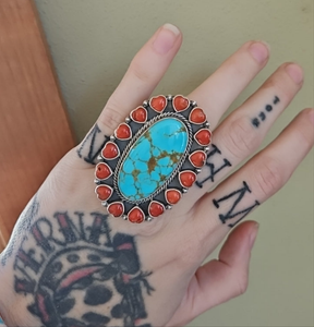 Turquoise Coral Adjustable Statement Ring