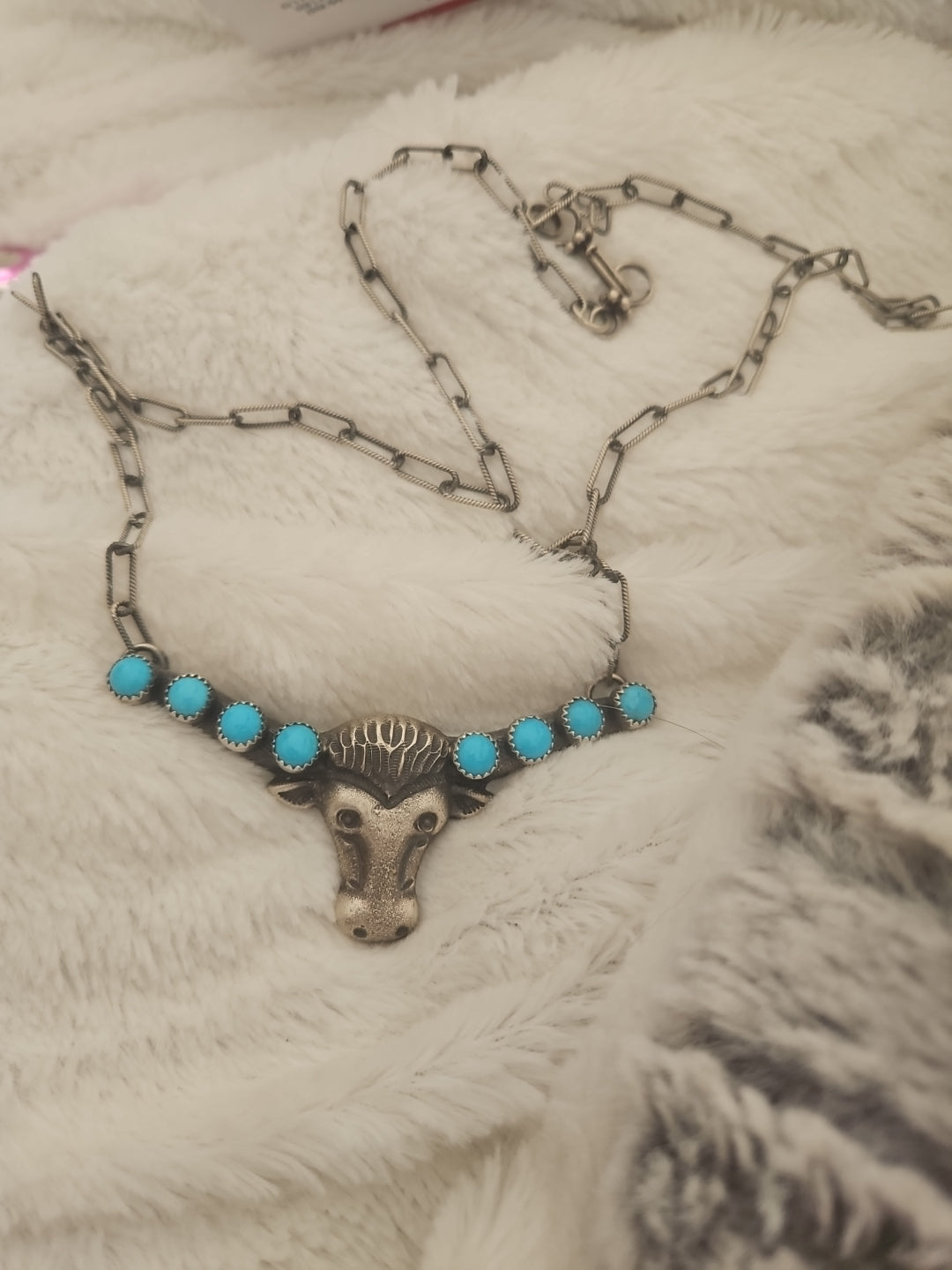 Thick Turquoise Longhorn Necklace SALE