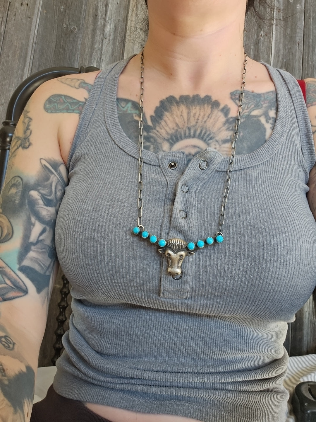 Thick Turquoise Longhorn Necklace SALE