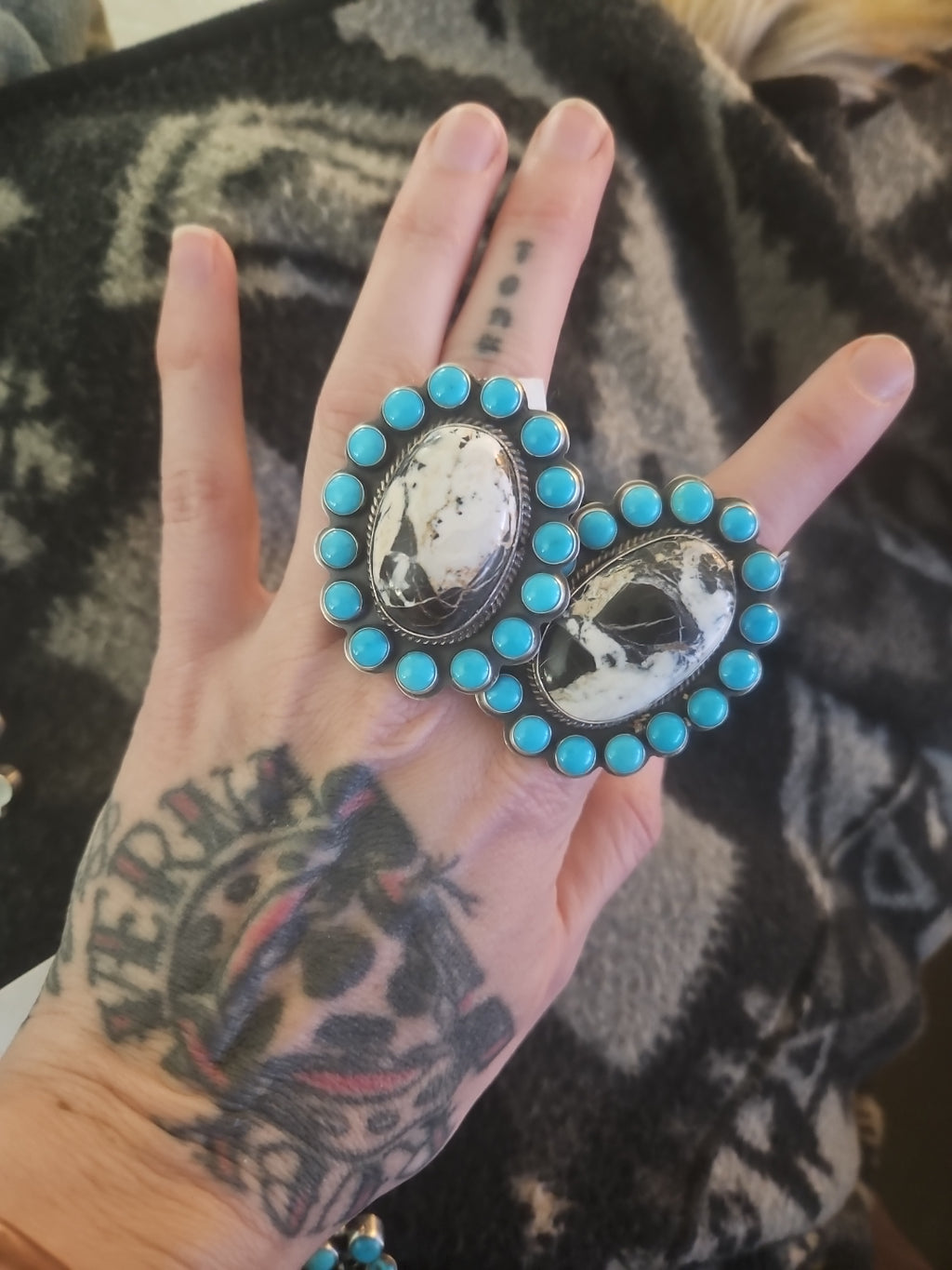 Turquoise White Buffalo Cluster Ring