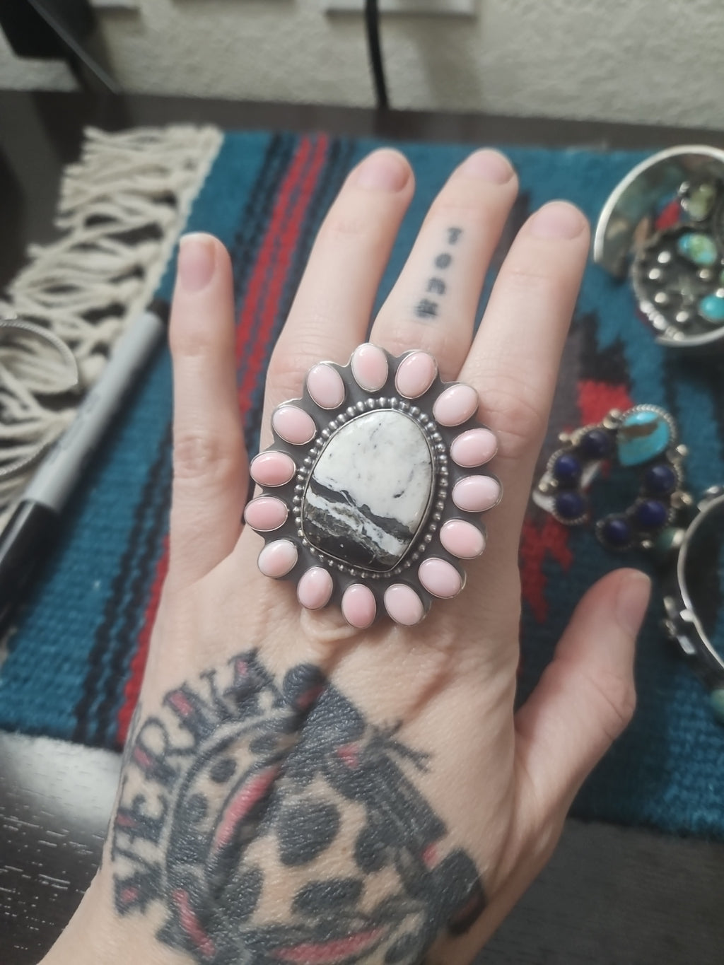 Pink White Buffalo Cluster Ring
