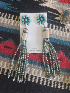 Turquoise Cluster Tassel Earrings