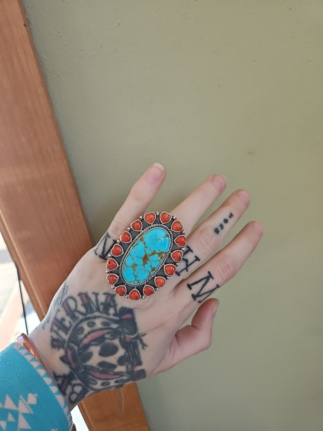 Turquoise Coral Adjustable Statement Ring