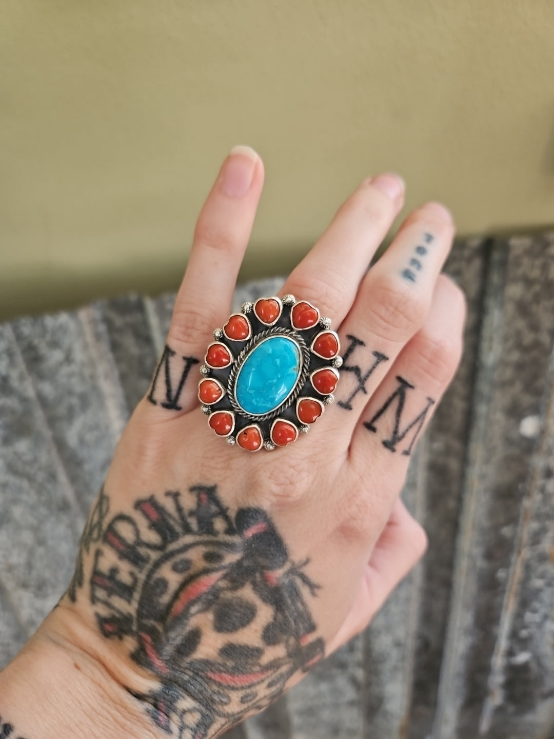 Turquoise Coral Cluster Ring