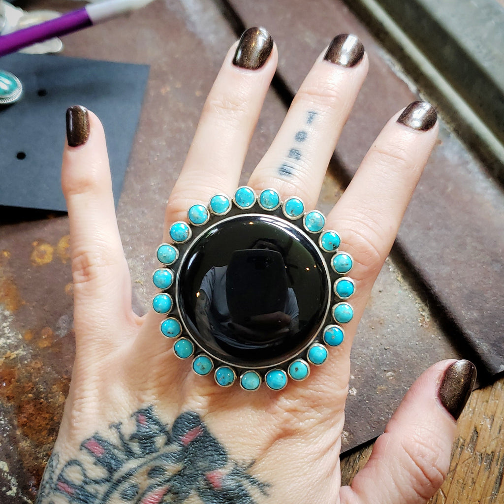 Federico Turquoise and Onyx Statement Ring