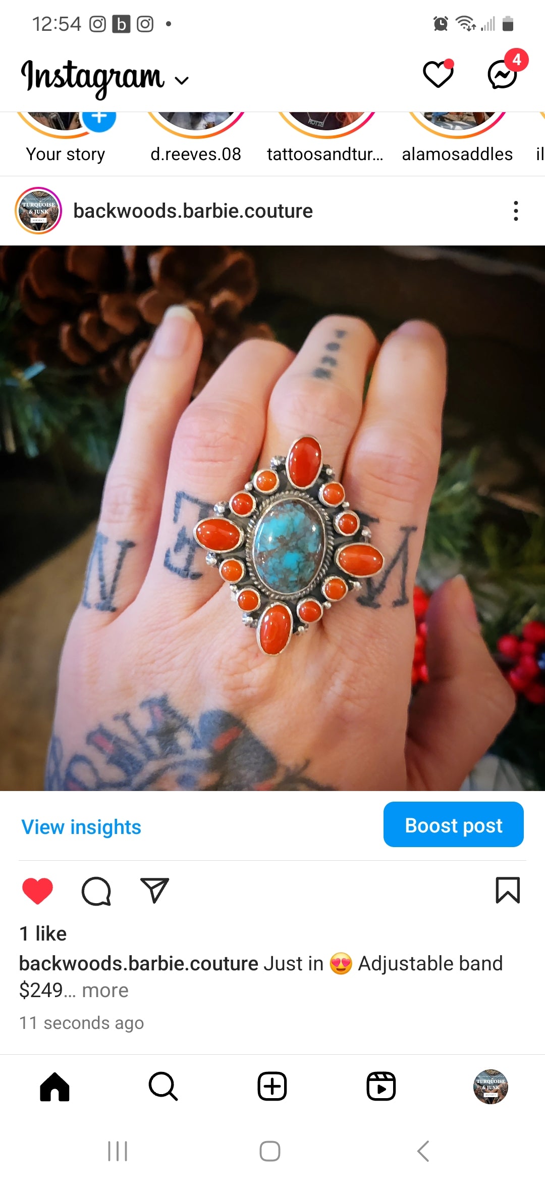 Turquoise Coral Diamond Cluster Ring