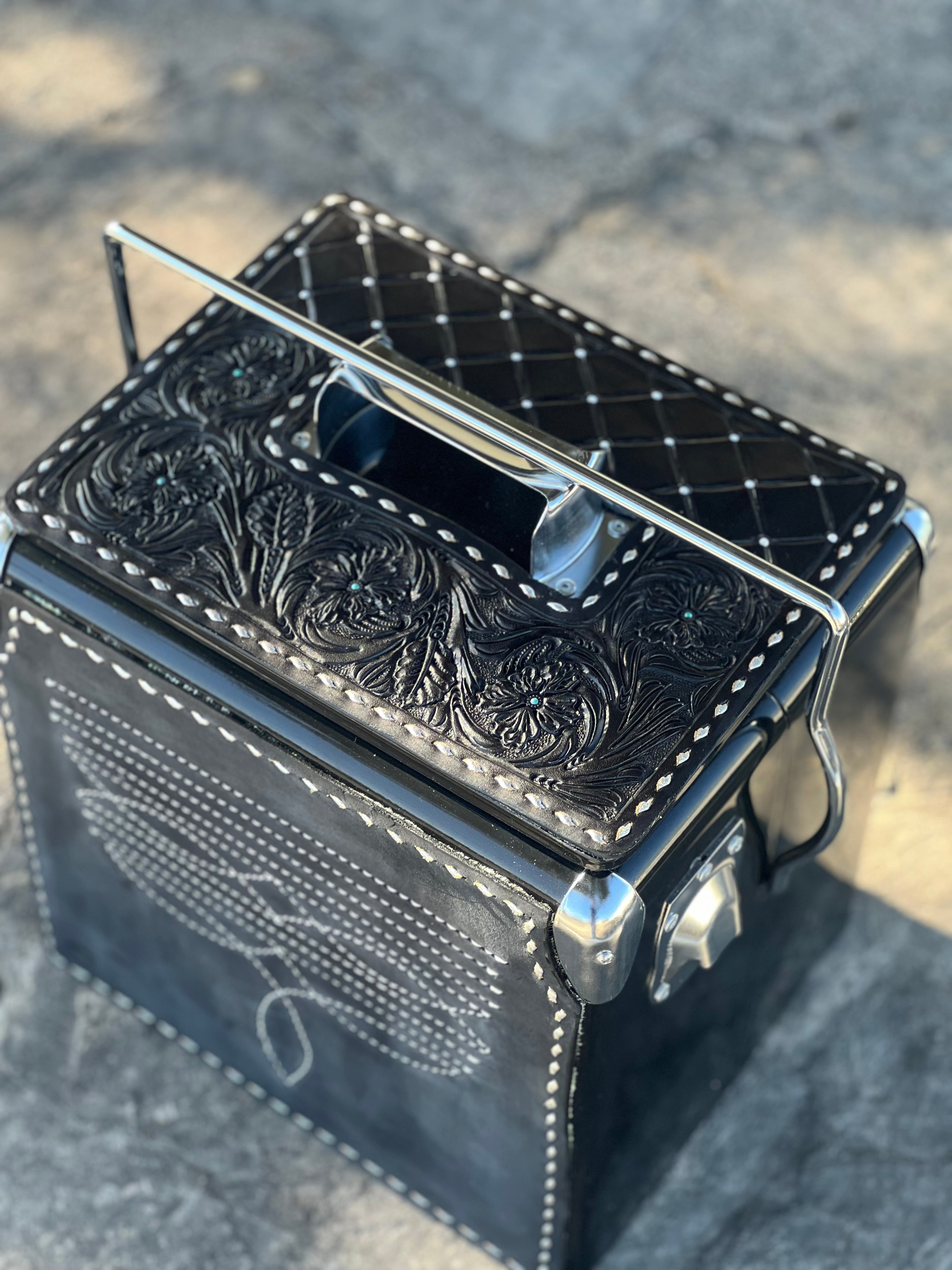 Retro Rodeo Black Cooler- Black Cowboy Stitch