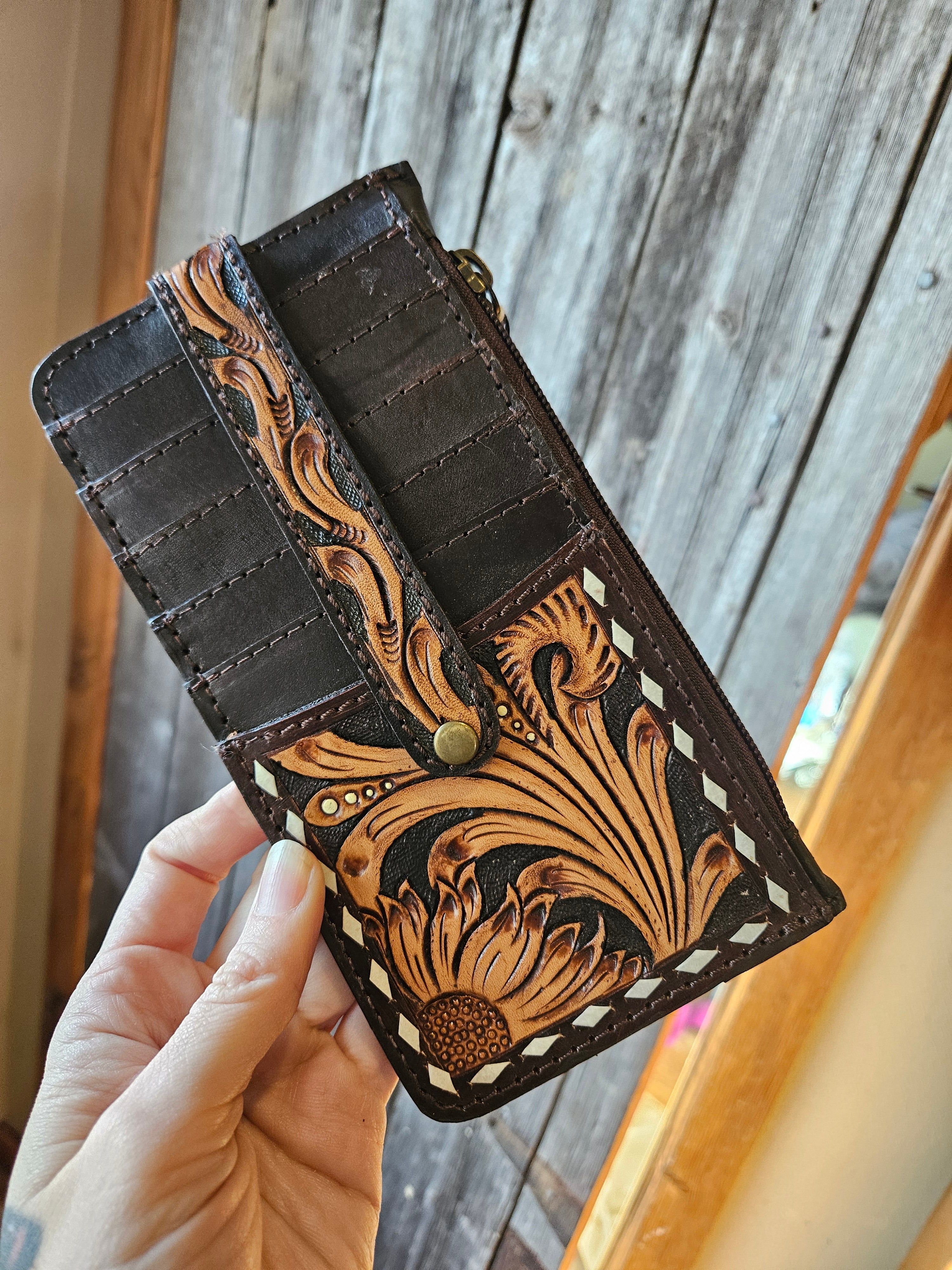 Sunflower Buckstitch Leather Wallet