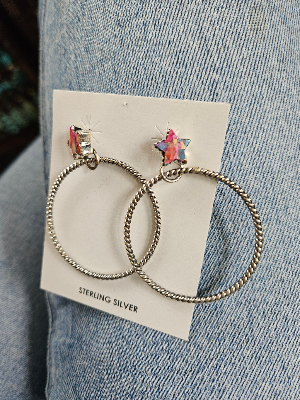 Cotton Candy Pink Star Hoop Earrings