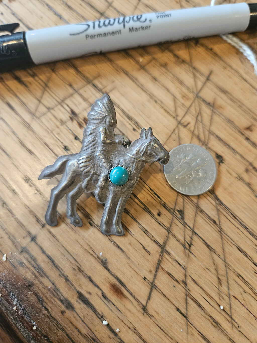 Chief on Horse Turquoise Pin