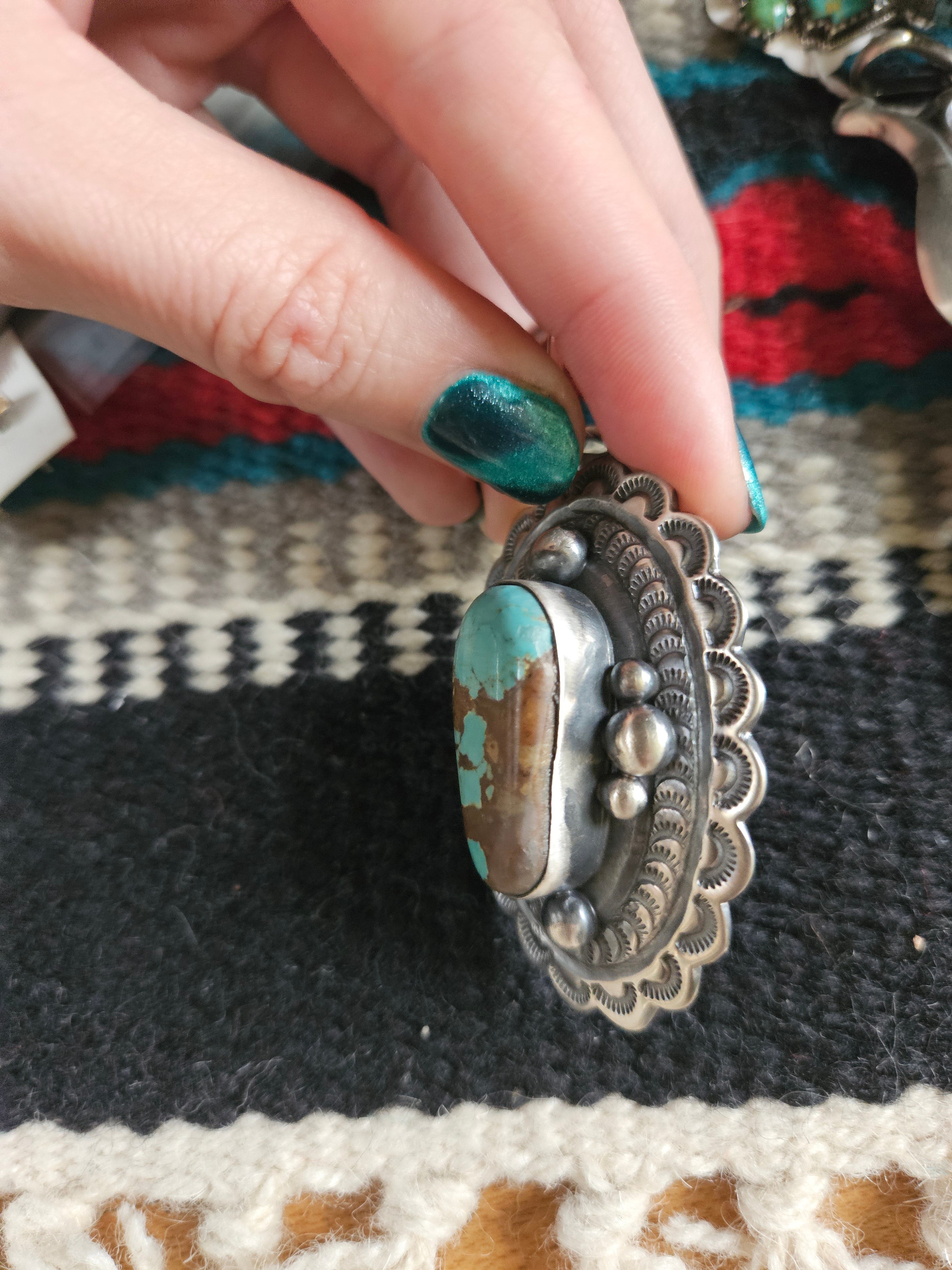 Number 8 Turquoise Concho Pendant SALE