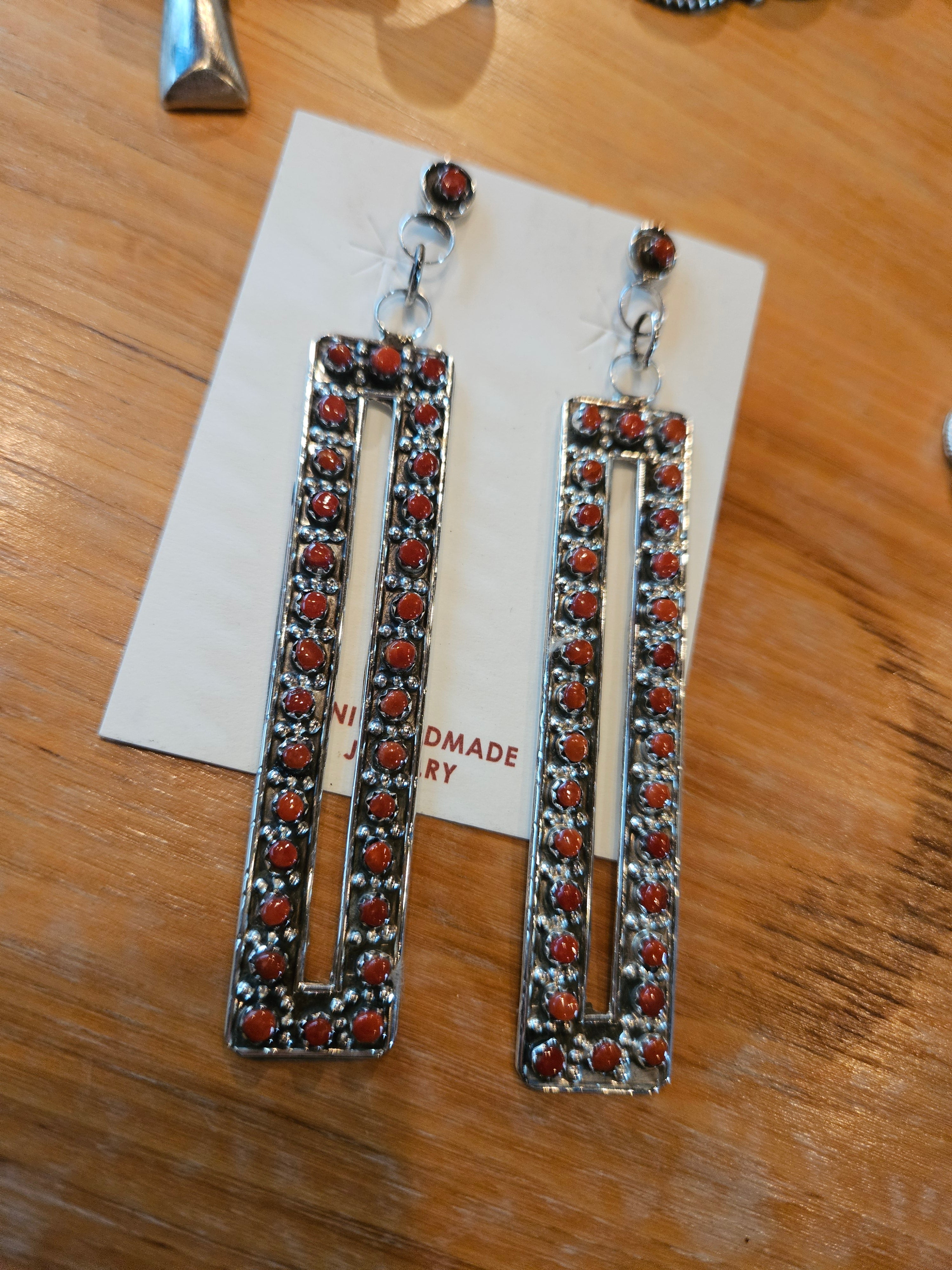 Snakeeye Rectangle Coral Earrings