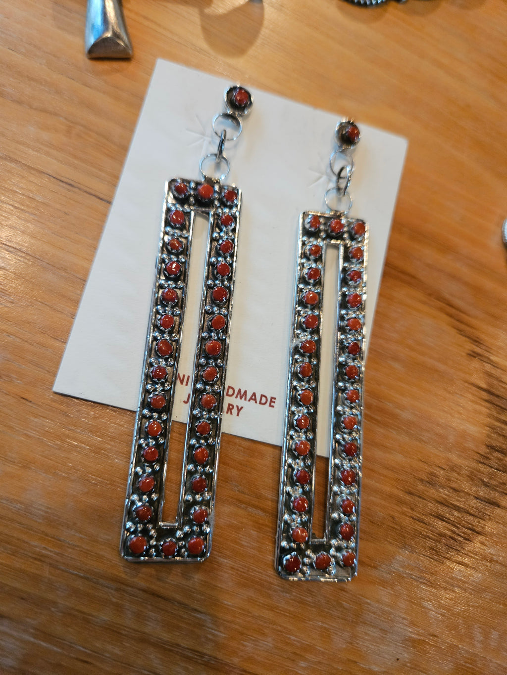 Snakeeye Rectangle Coral Earrings