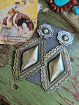 Silver Diamond BIG Concho Earrings SALE