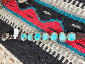Leather and Kingman Turquoise Bracelet or XS Dog Collar SALE