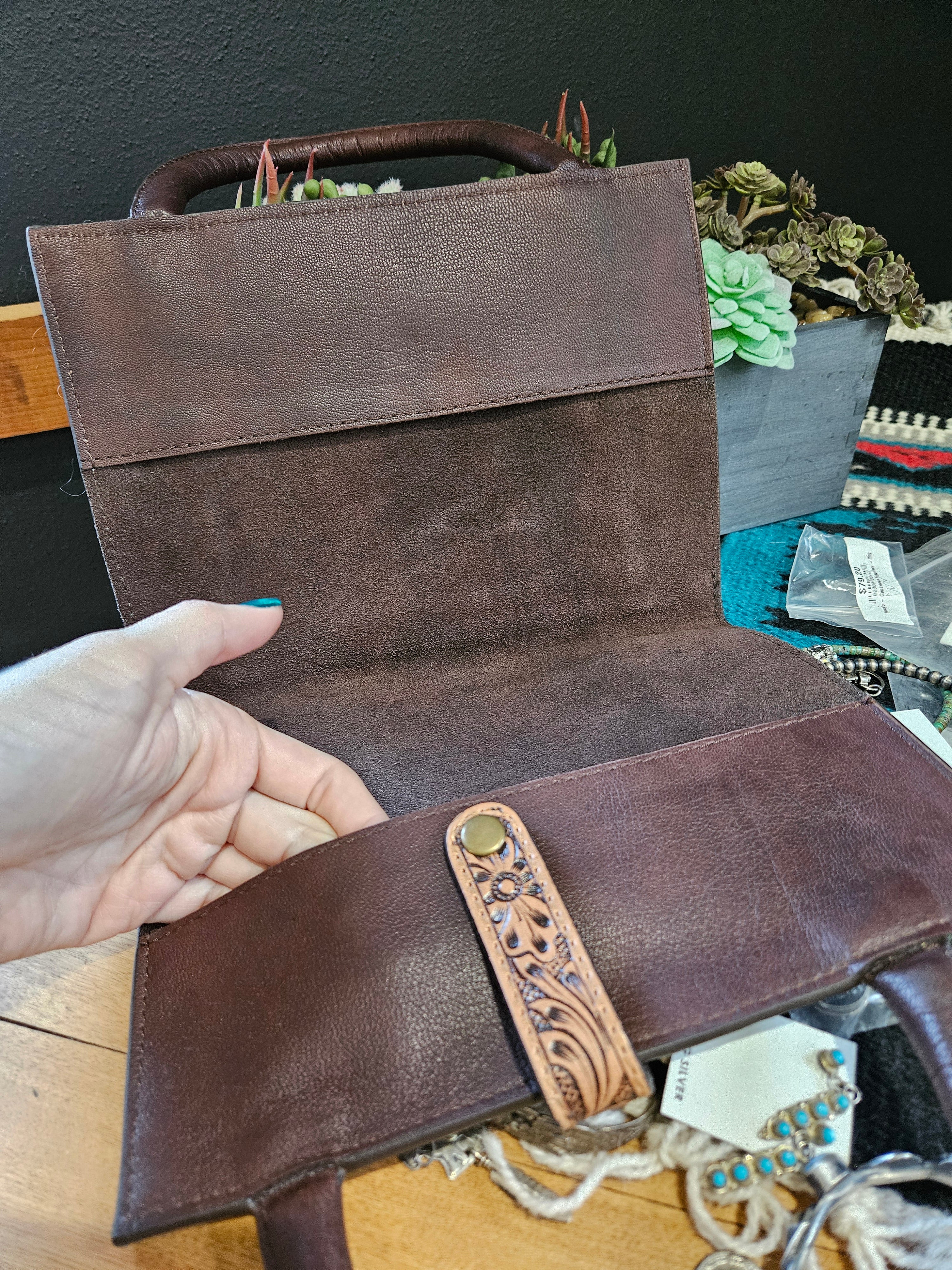 Tooled Leather Cowhide Planner or Bible Cover with Handles