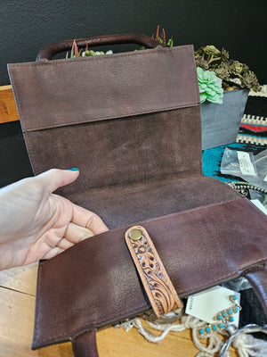 Tooled Leather Cowhide Planner or Bible Cover with Handles