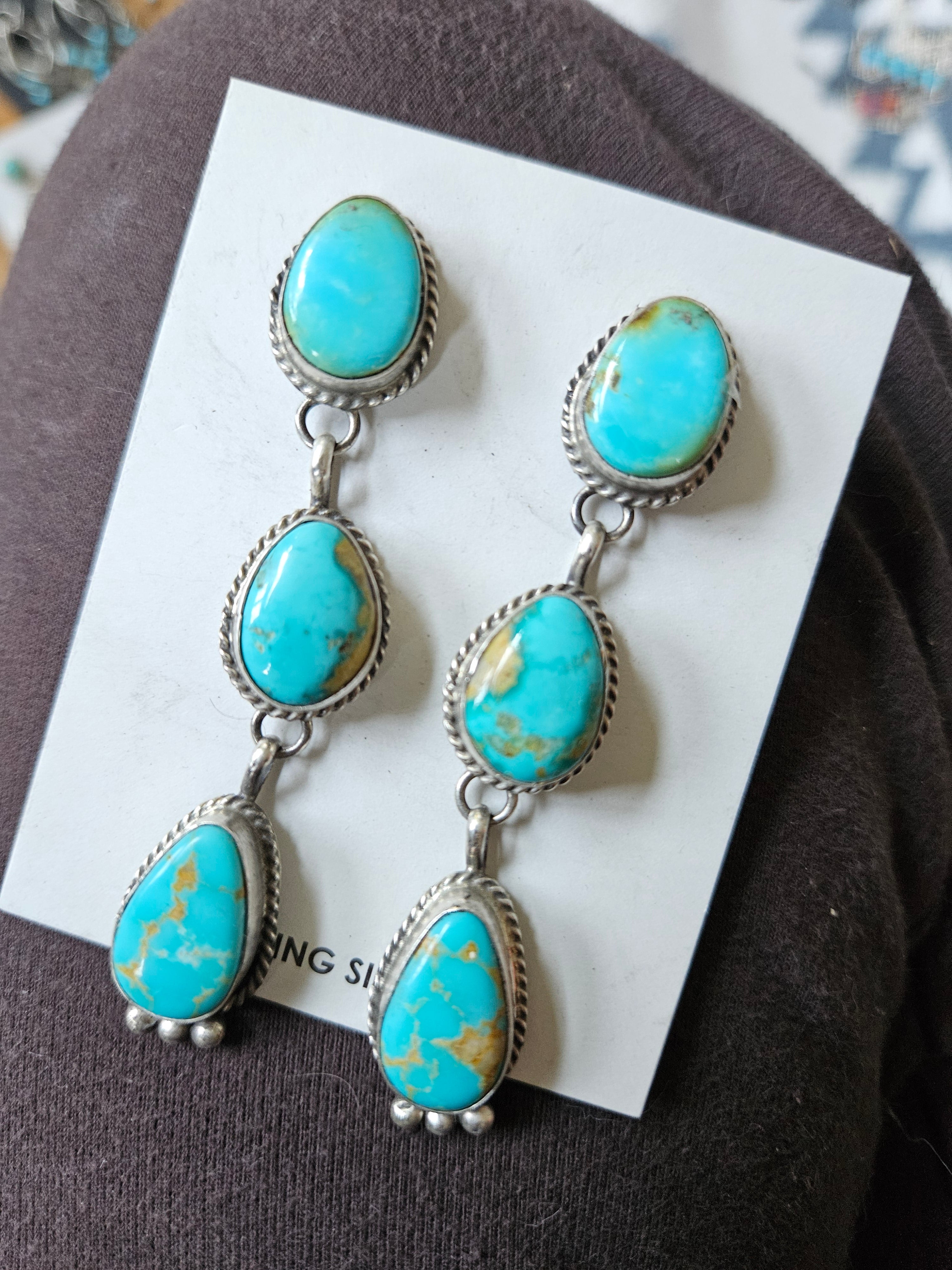 3 Stone Turquoise Earrings