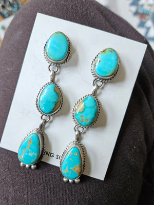 3 Stone Turquoise Earrings