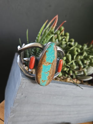 Number 8 Turquoise and Coral Cuff by Chimney Butte