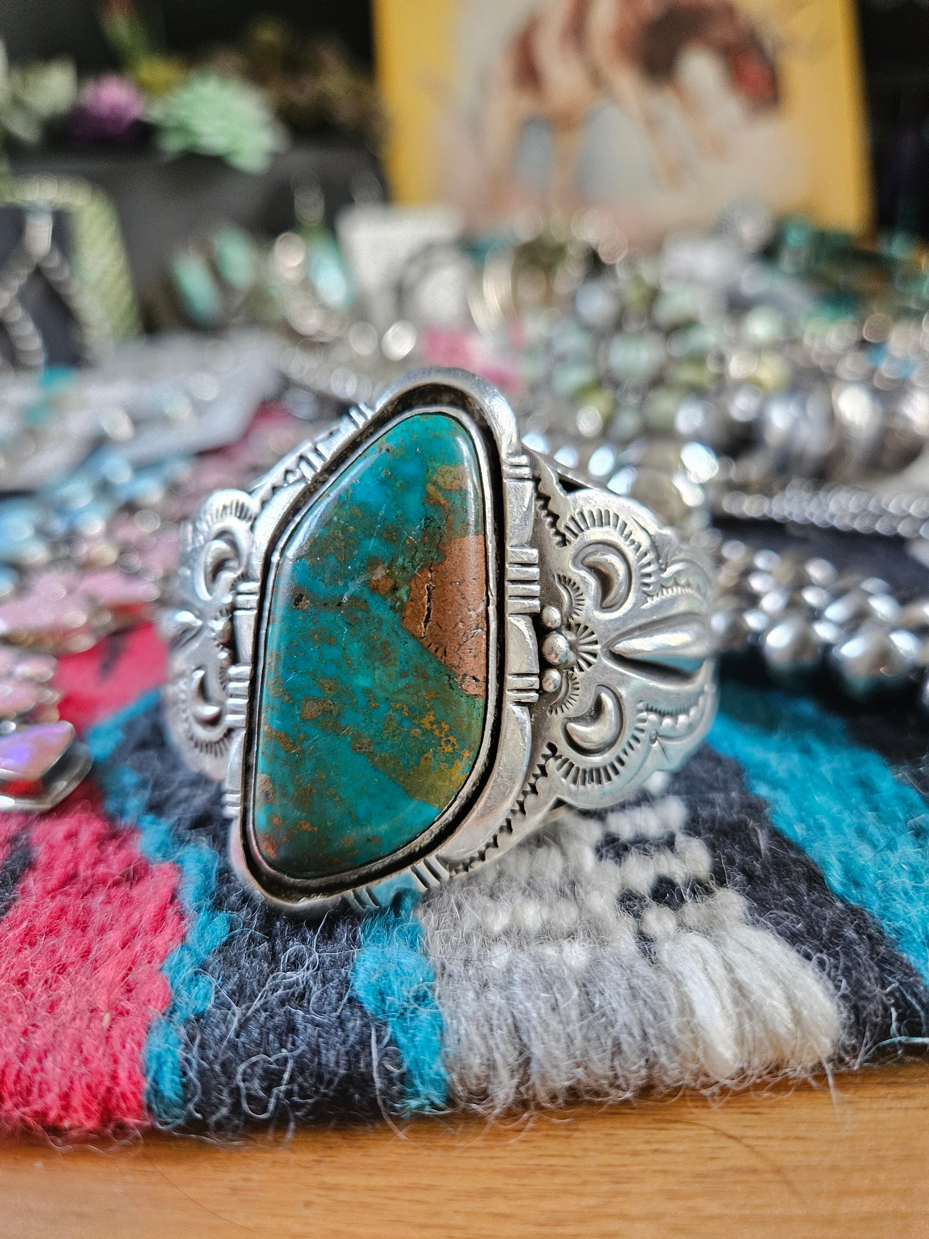Thick Sterling Vintage Turquoise Statement Cuff