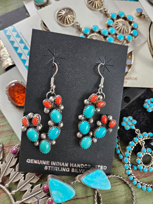 Turquoise and Coral Cactus Earrings