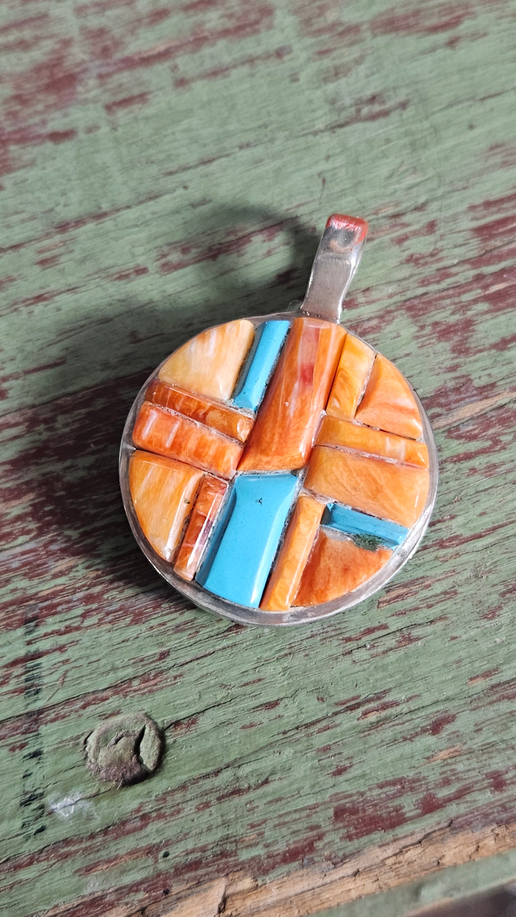VINTAGE Cobblestone Reversible Turquoise and Spiny Oyster Pendant SALE