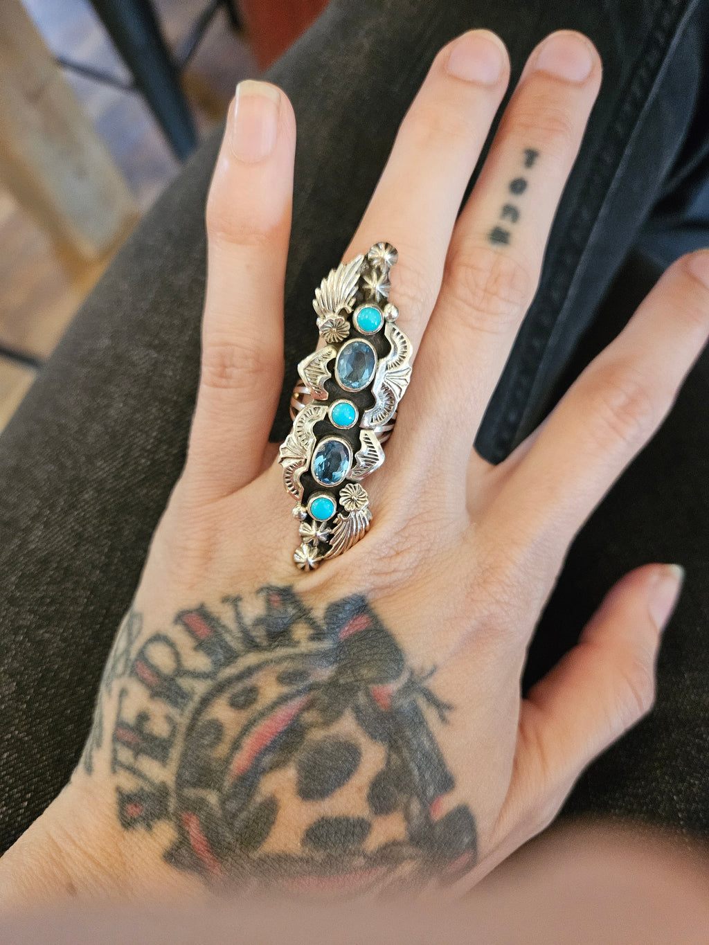 Turquoise and Topaz Ring