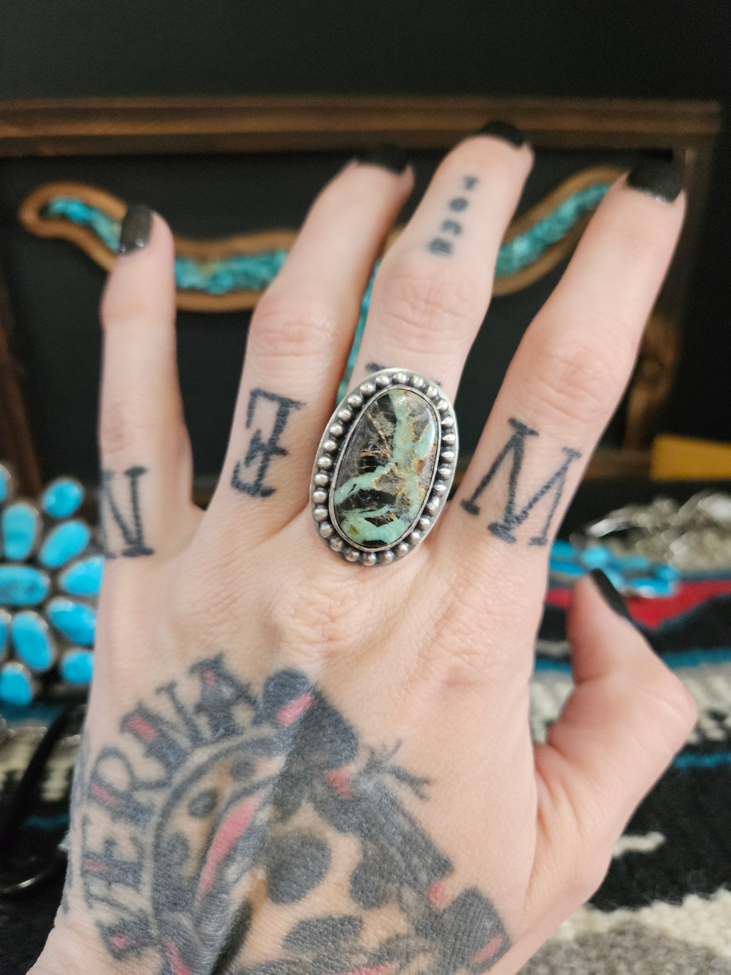 Black Jack Turquoise Concho Ring