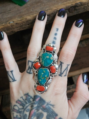 Turquoise and Coral Statement Ring SALE