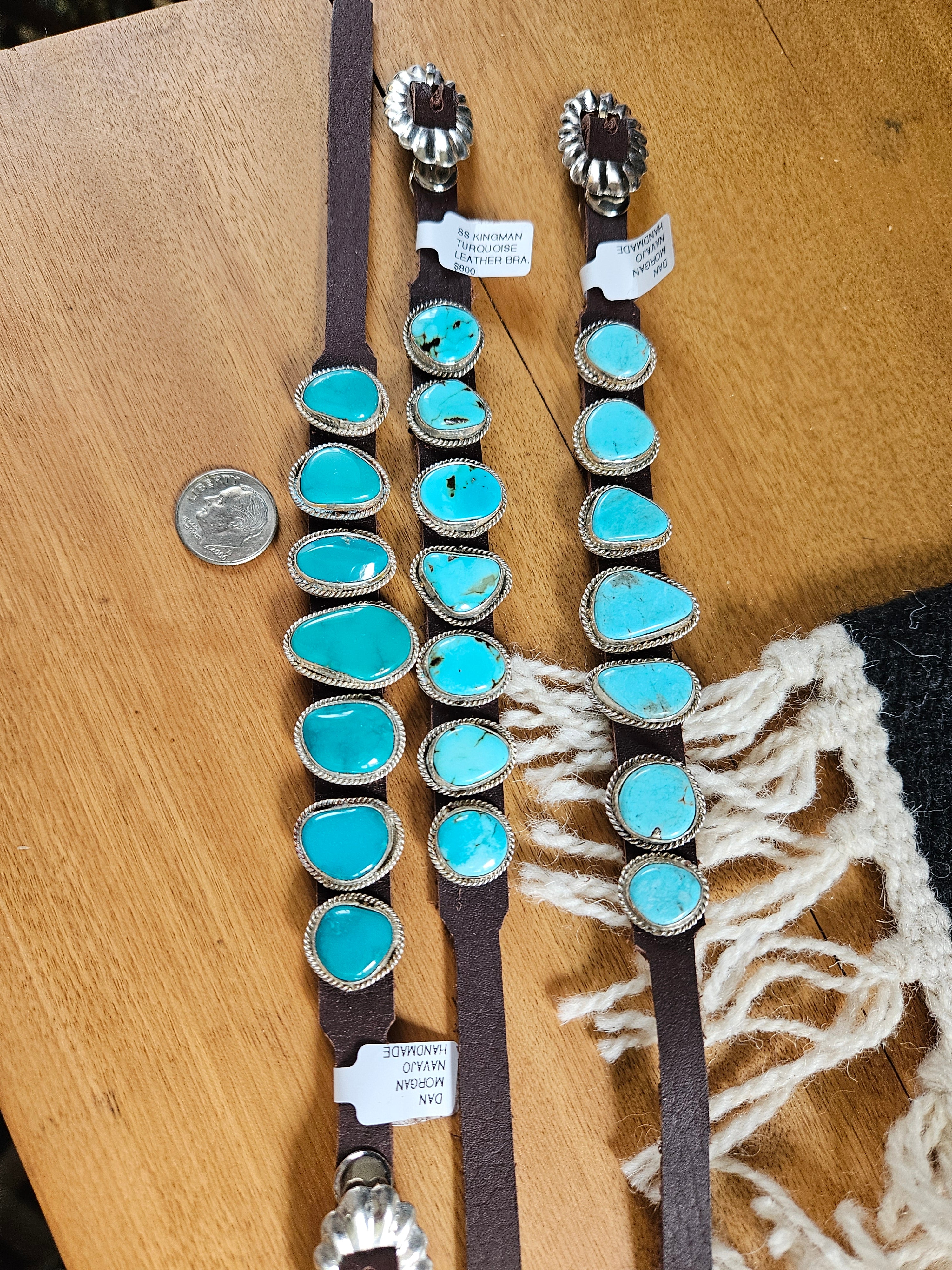 Leather and Kingman Turquoise Bracelet or XS Dog Collar SALE