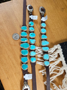 Leather and Kingman Turquoise Bracelet or XS Dog Collar SALE