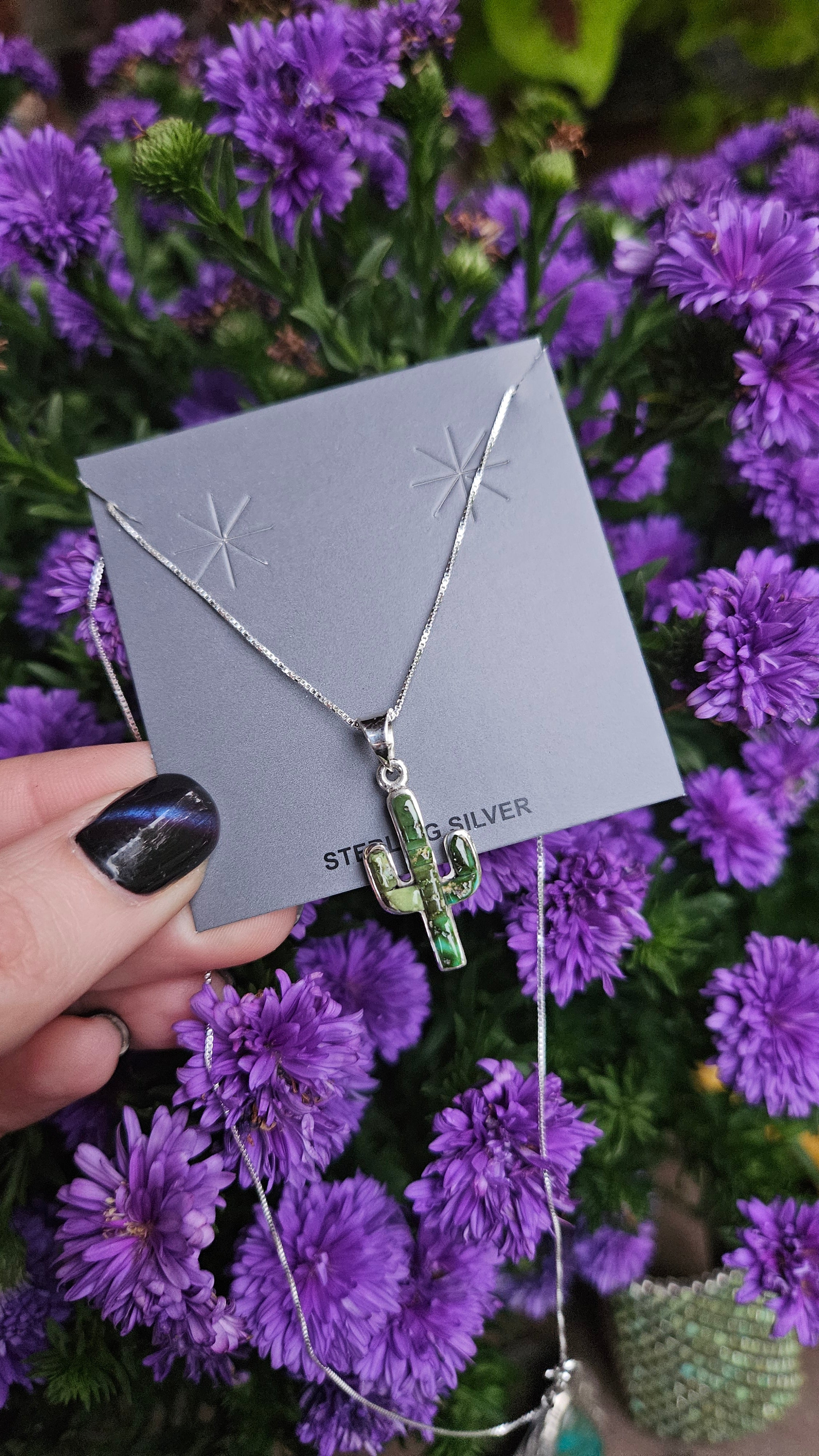 Sterling Inlay Cactus Necklace