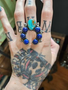 Turquoise and Lapis Horseshoe Naja Ring