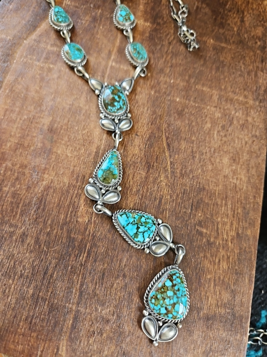 Spiderweb Kingman Turquoise Lariat Necklace
