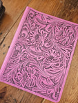Tooled Pink Floral Leather Note Pad Holder Portfolio