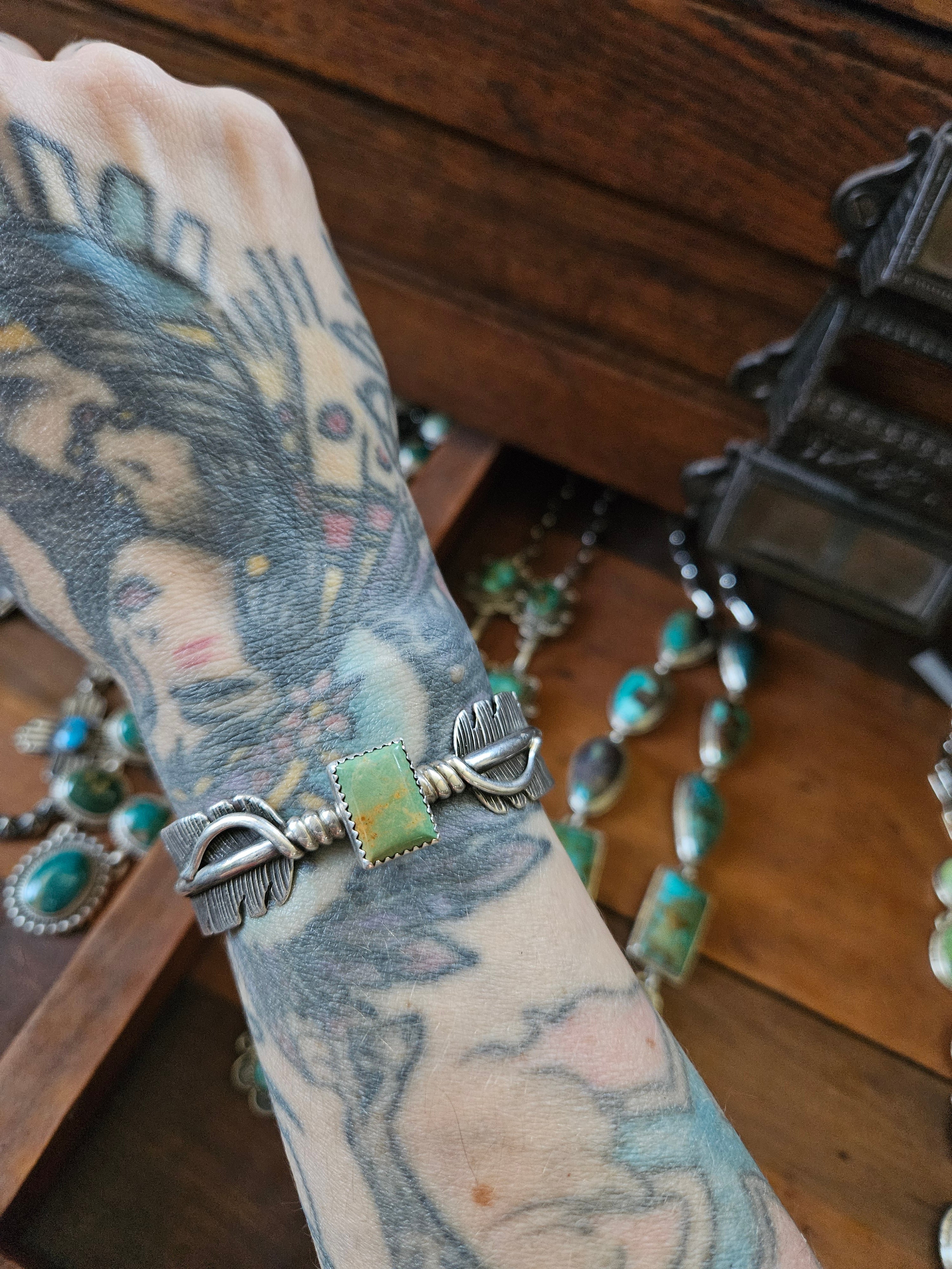 Green Turquoise Feather Cuff