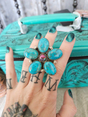 Big Turquoise Cluster Ring